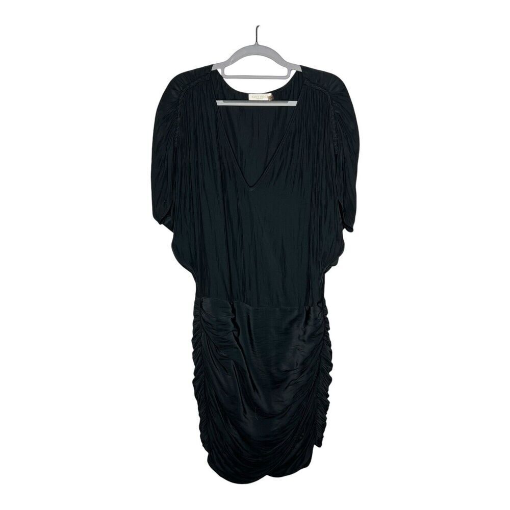 Ramy Brook Dress Womens 10 Black‎ Stretch Ruched Draped Braided Cocktail Party